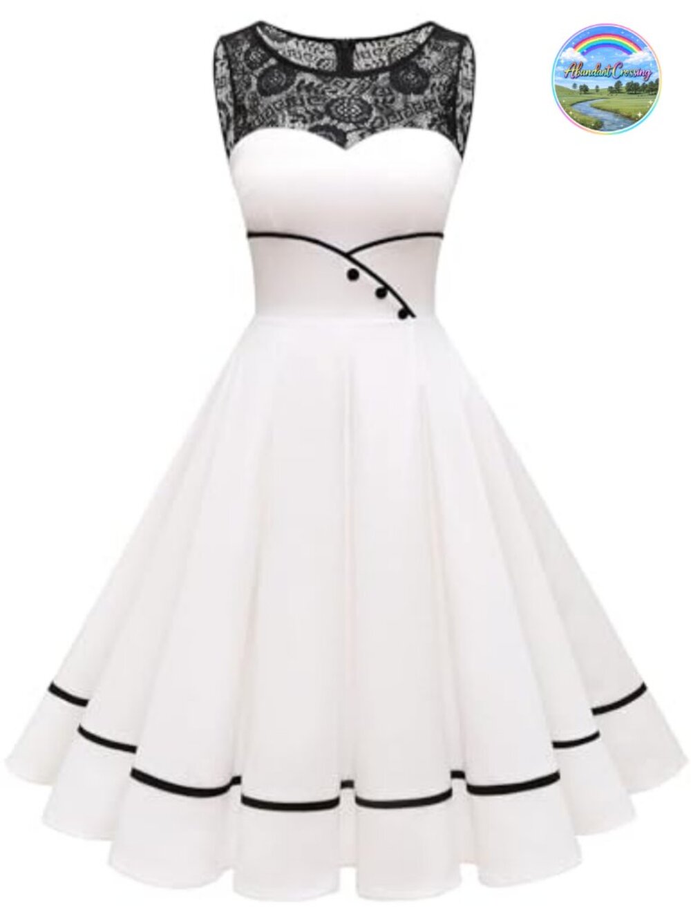 Vintage 1950s Floral Lace Swing Dress Cotton Spandex Sleeveless Cocktail